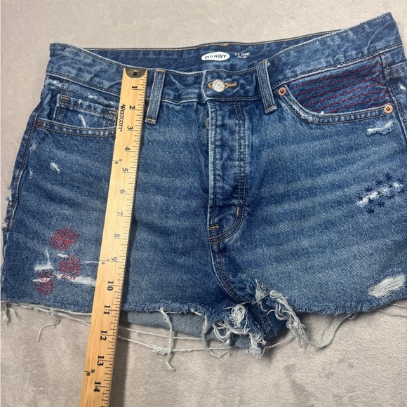 Old Navy 100% Cotton Cut Off Distressed Embroidered Denim Blue Jean Shorts 10 - Picture 9 of 15